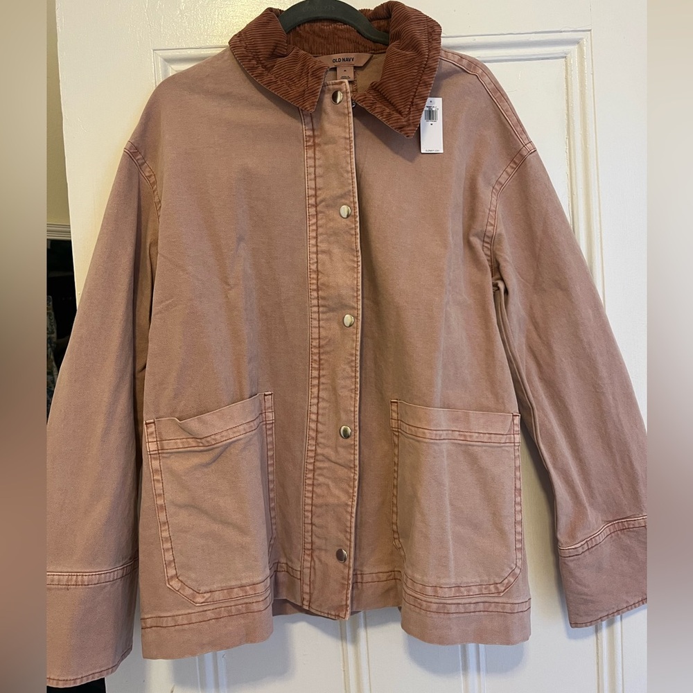 Old Navy Women's Tan Utility Jacket with Brown Corduroy Collar